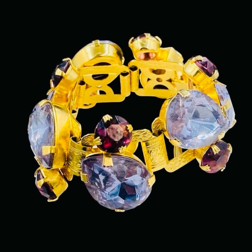 Massive Vintage Lavender and Purple Rhinestone Book Chain Bracelet